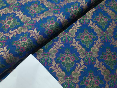 SILK BROCADE FABRIC Pink, Green, Blue & Metallic Gold color 44" WIDE BRO289[2]