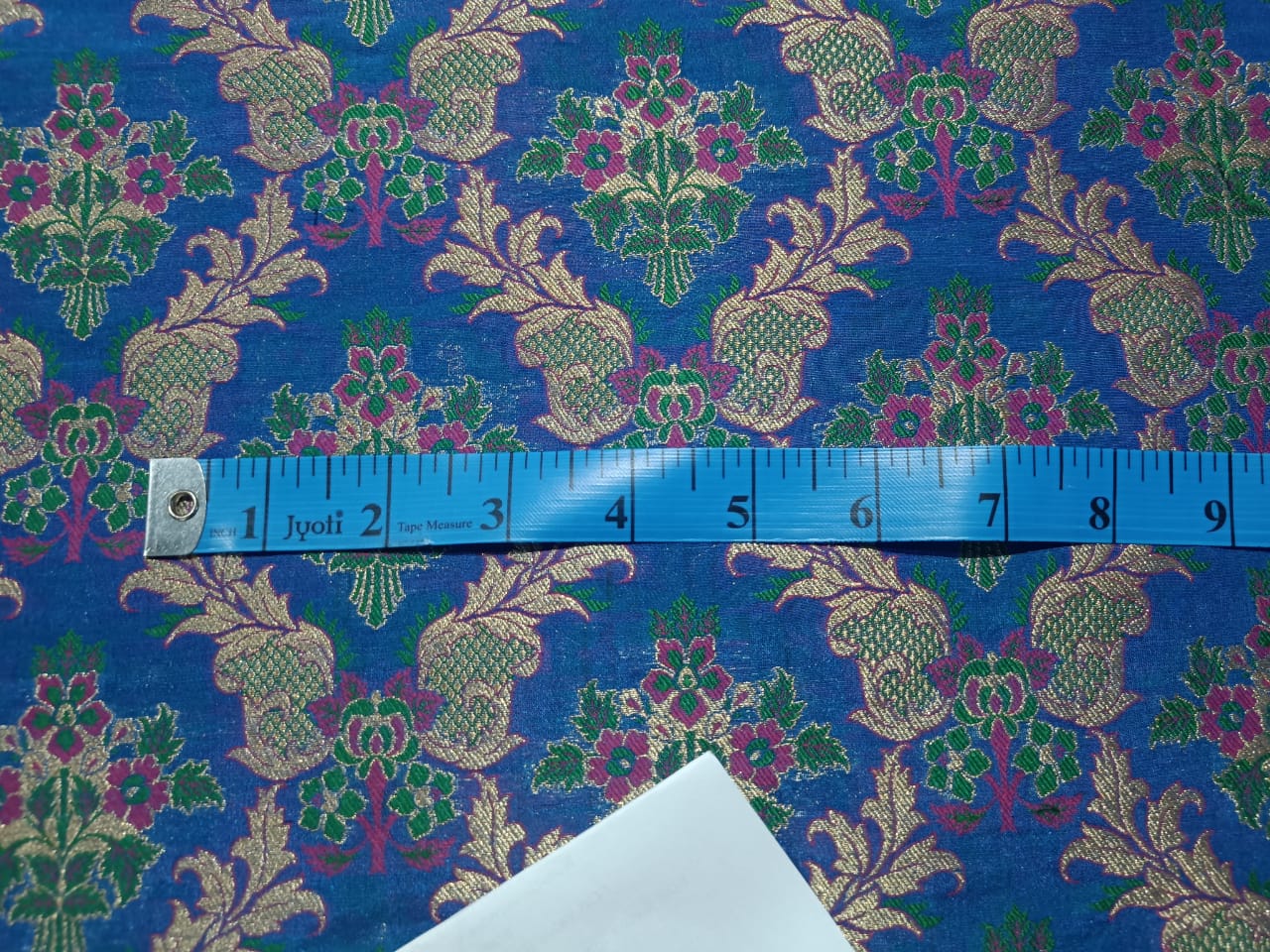 SILK BROCADE FABRIC Pink, Green, Blue & Metallic Gold color 44" WIDE BRO289[2]