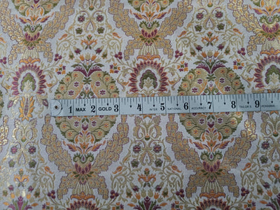 SILK BROCADE FABRIC Ivory, MULTI COLOR & Metallics color 44" wide BRO274[1]