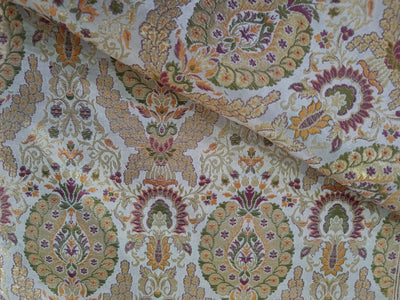 SILK BROCADE FABRIC Ivory, MULTI COLOR & Metallics color 44" wide BRO274[1]