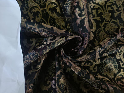 SILK BROCADE FABRIC Black & Metallic Gold color 44" wide BRO264[1]