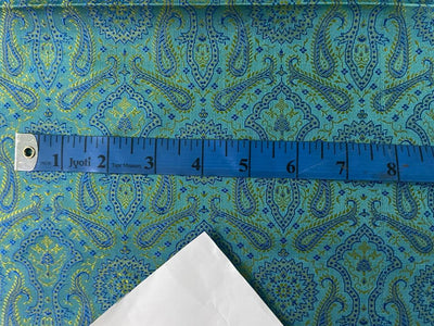 SILK BROCADE FABRIC Blue & Yellow color 44" wide BRO266[4]