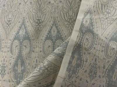 SILK BROCADE FABRIC Light Golden Cream & Mint 44" wide BRO266[5]