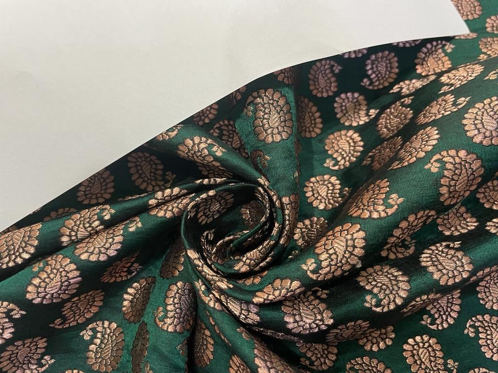 Pure Silk Brocade Fabric Metallic Gold & Green Color 44" wide BRO269[6]