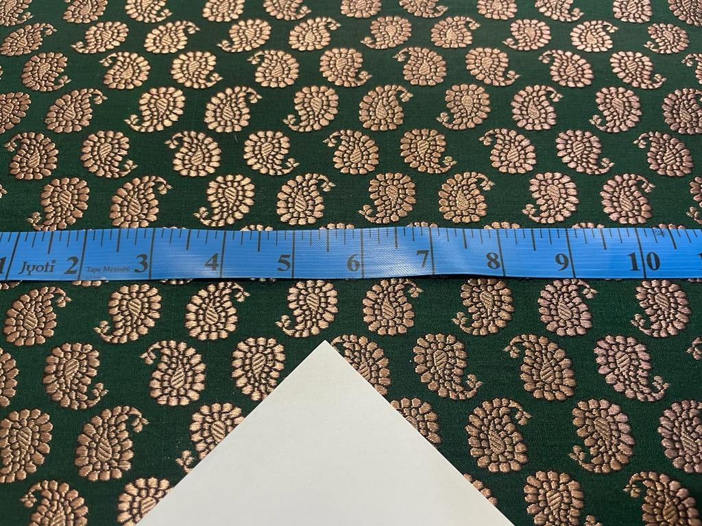 Pure Silk Brocade Fabric Metallic Gold & Green Color 44" wide BRO269[6]