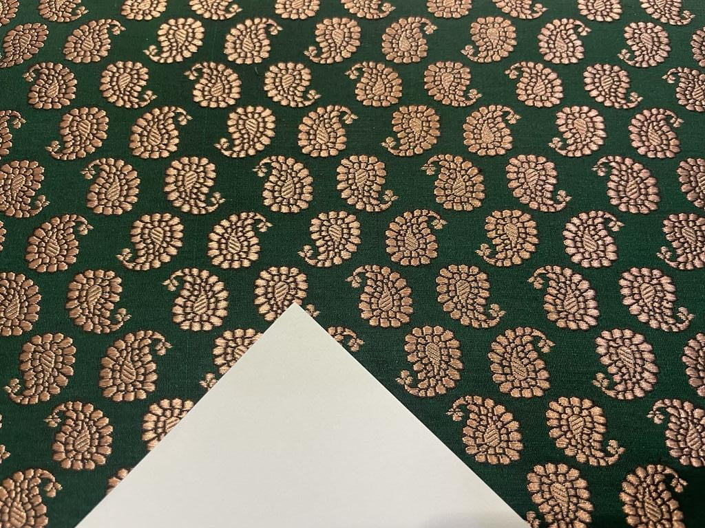 Pure Silk Brocade Fabric Metallic Gold & Green Color 44" wide BRO269[6]