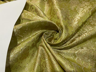 SILK Brocade Fabric Light Olive, Light Caramel & Cream Color 44" wide BRO277[5]
