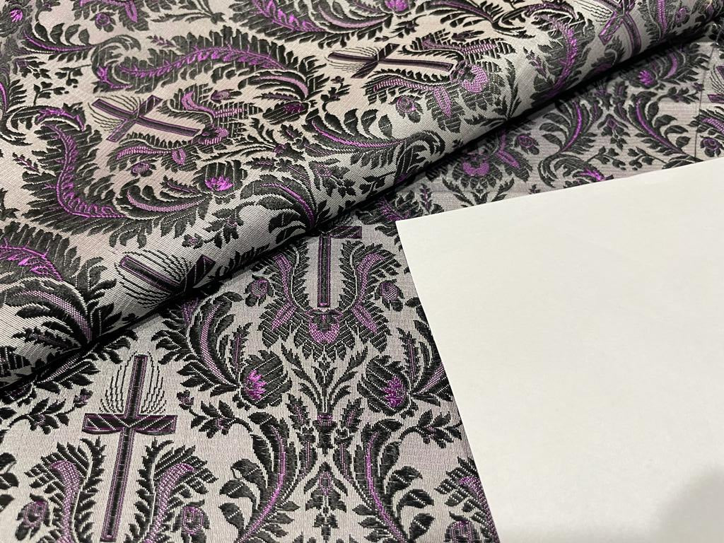 SILK BROCADE vestment FABRIC Purple,Grey & Black color 44" wide BRO261[1]