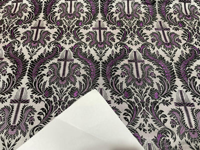 SILK BROCADE vestment FABRIC Purple,Grey & Black color 44" wide BRO261[1]