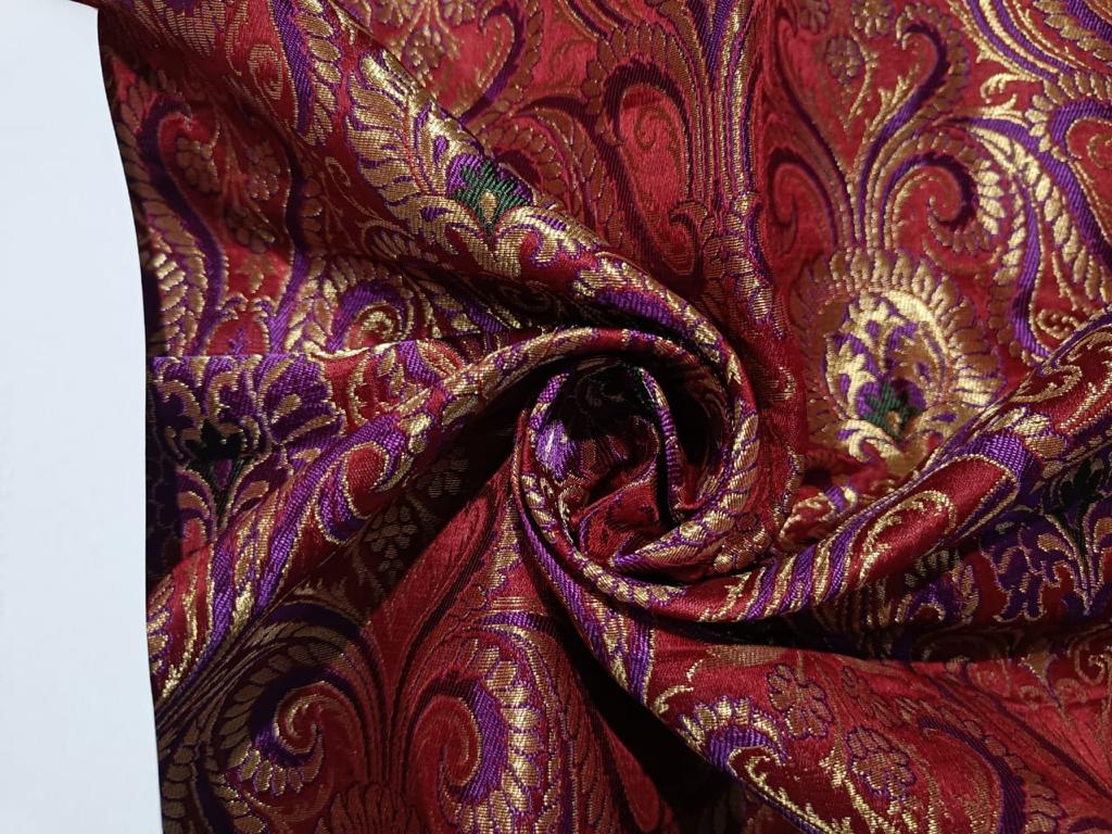 Pure Silk Brocade Fabric Metallic Gold,Green,Red & Purple color 36" WIDE BRO263[2]