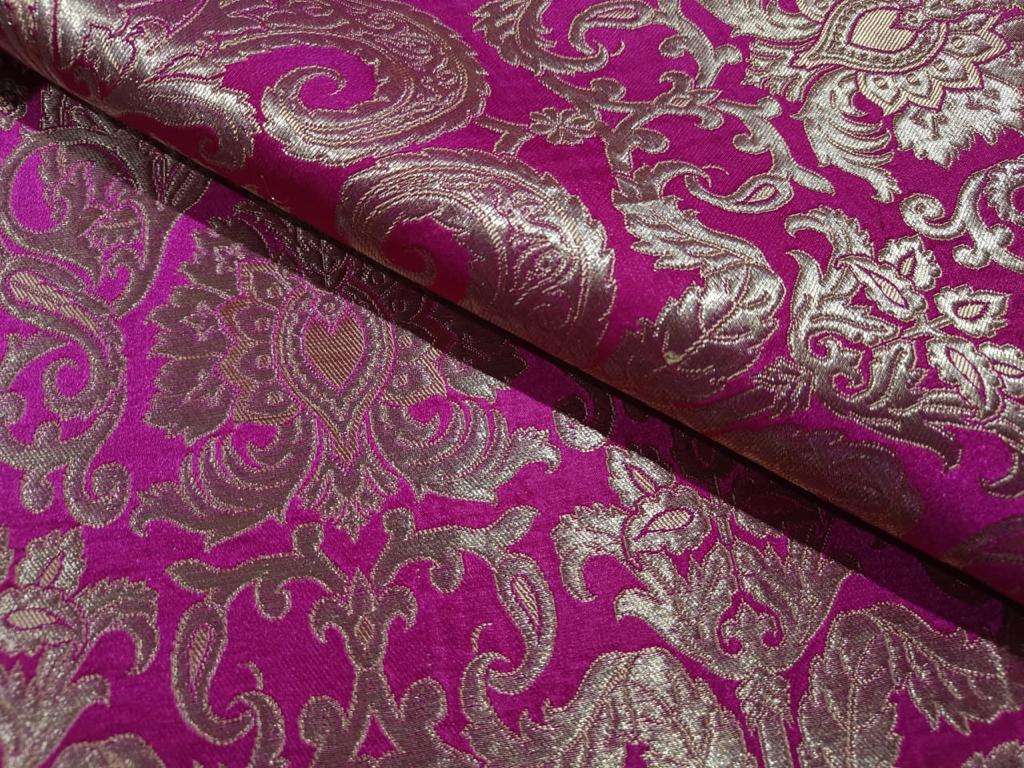 Heavy Silk Brocade Fabric Pink & Metallic Gold color 36" wide BRO256[2]