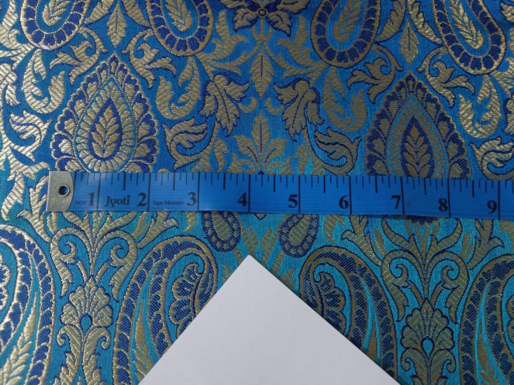 100% PURE SILK BROCADE FLORAL BLUE & multi gold COLOR 44" WIDE BRO400[3]