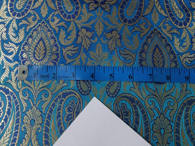 100% PURE SILK BROCADE FLORAL BLUE & multi gold COLOR 44" WIDE BRO400[3]