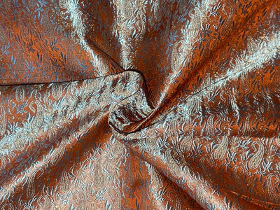 Silk Brocade fabric Orange,Blue & Metallic Gold color 44" wide BRO376[4]