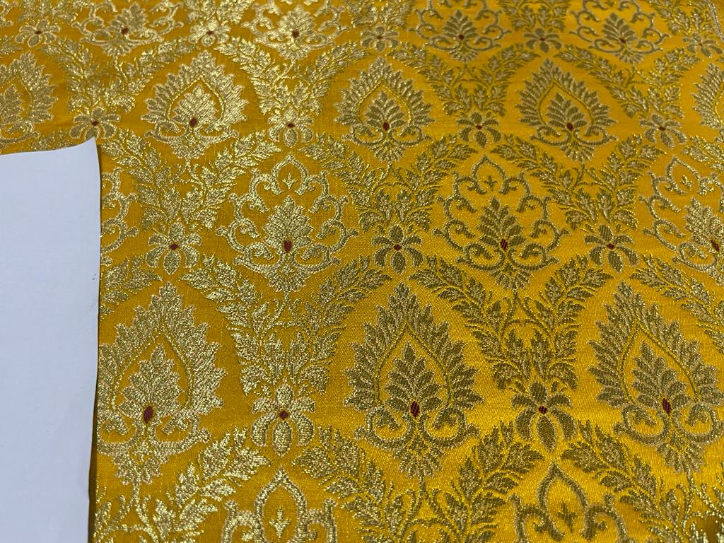 Heavy Silk Brocade Fabric Mango Yellow and  Metallic Gold color 36" WIDE SINGLE PIECE 1,.60 YARDS  BRO367[3]