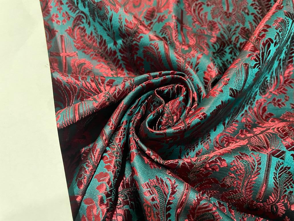 Silk Brocade fabric deep wine x charcoal grey color 44" wide BRO369[3]