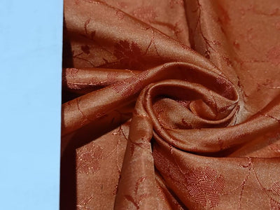 SILK BROCADE FABRIC Orangeish Sandalwood color 44" wide BRO379[5]