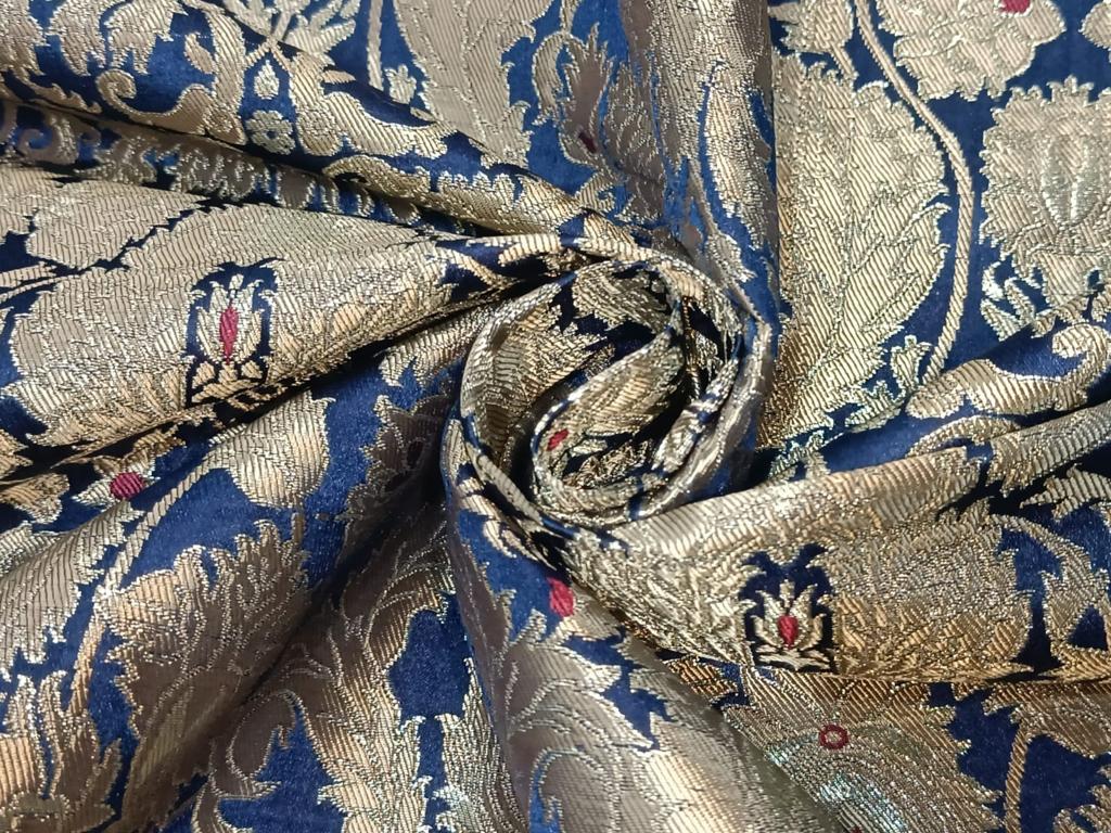 Silk Brocade Fabric Red,Navy & Metallic Gold color 44" wide BRO296[3]