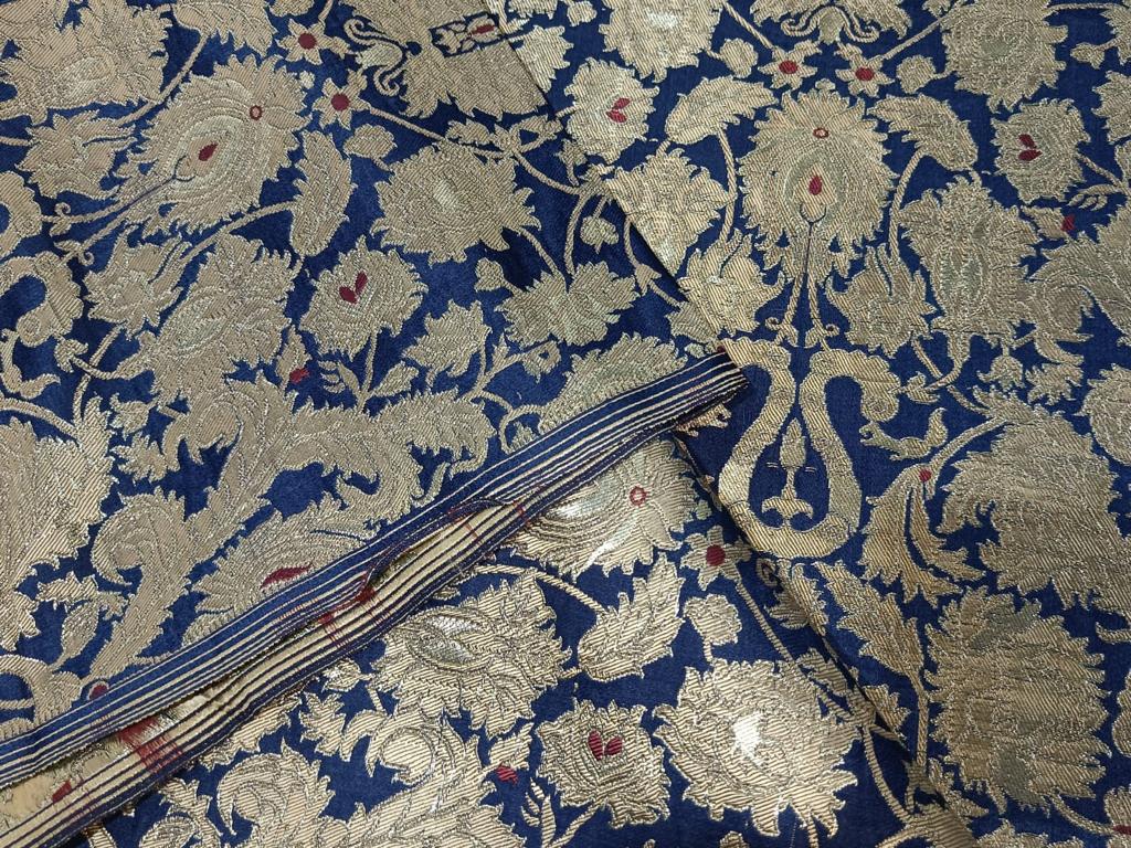 Silk Brocade Fabric Red,Navy & Metallic Gold color 44" wide BRO296[3]