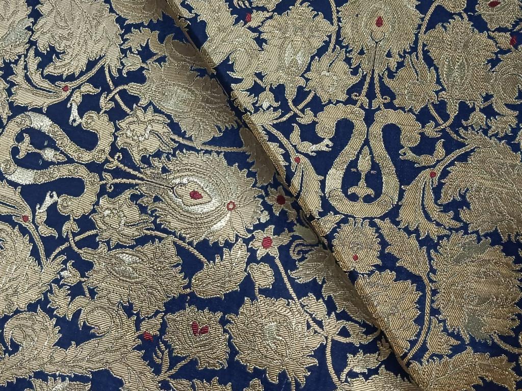 Silk Brocade Fabric Red,Navy & Metallic Gold color 44" wide BRO296[3]