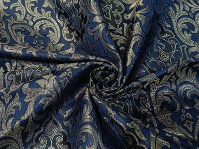 Pure Silk Brocade Navy,Black & Metallic Gold Color 44" wide BRO296[4]