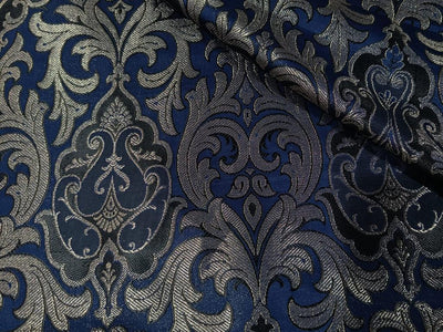 Pure Silk Brocade Navy,Black & Metallic Gold Color 44" wide BRO296[4]