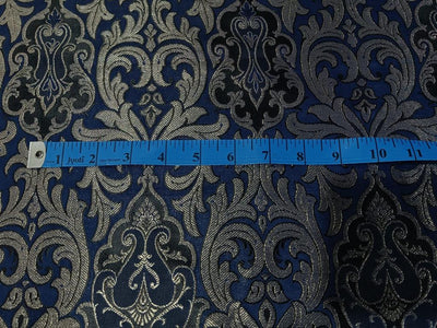 Pure Silk Brocade Navy,Black & Metallic Gold Color 44" wide BRO296[4]