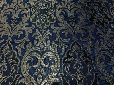 Pure Silk Brocade Navy,Black & Metallic Gold Color 44" wide BRO296[4]