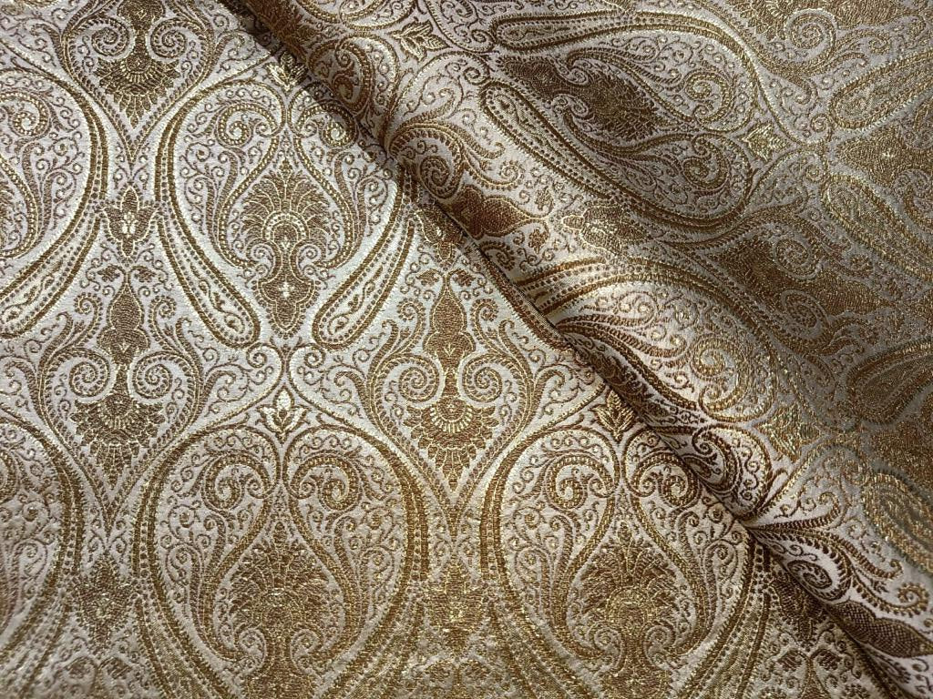 SILK BROCADE FABRIC Cream & Metallics Color 44" wide BRO362[2]