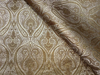 SILK BROCADE FABRIC Cream & Metallics Color 44" wide BRO362[2]