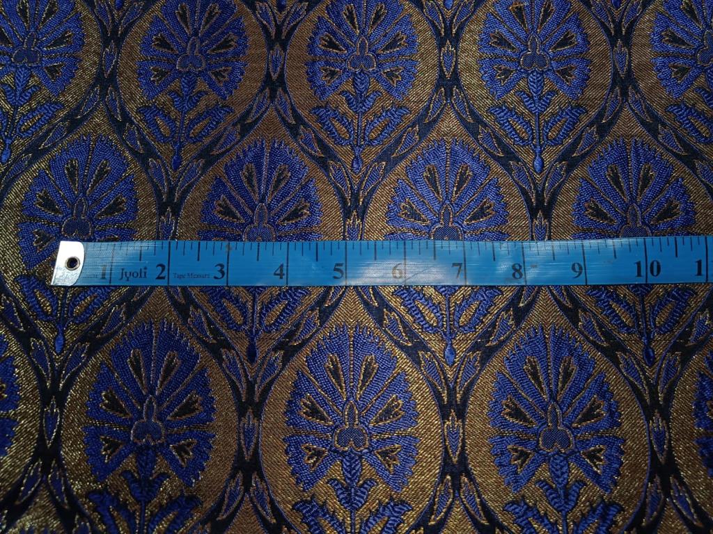 SILK BROCADE FABRIC BLACK,Blue & Metallic GOLD color 44" wide BRO281[2]