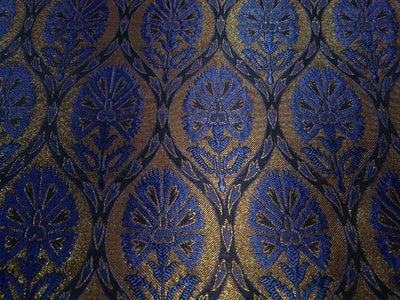 SILK BROCADE FABRIC BLACK,Blue & Metallic GOLD color 44" wide BRO281[2]