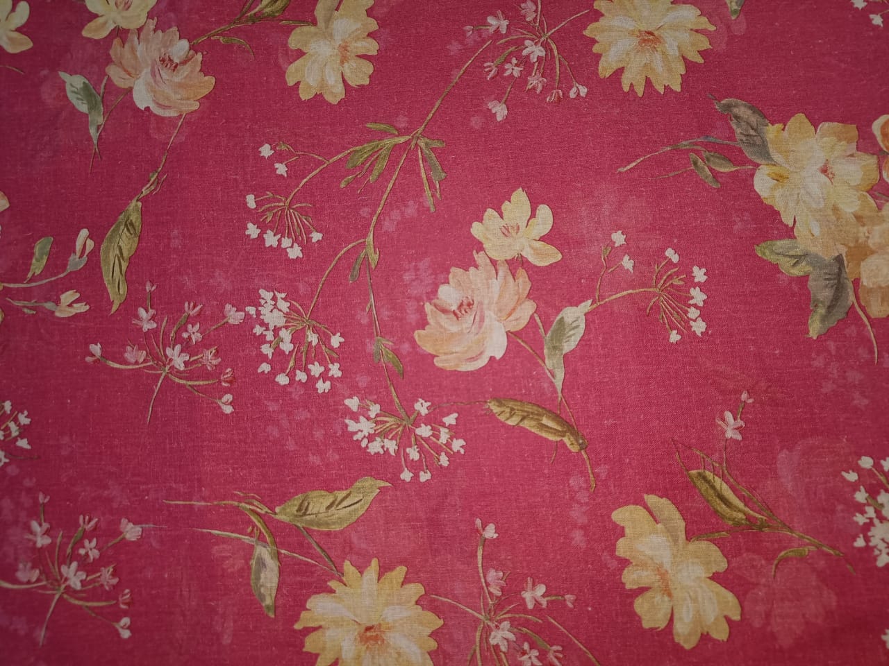 100% linen Floral  print 44" wide available in Beige brown, Watermelon pink, Yellow, Green [15410-15412]