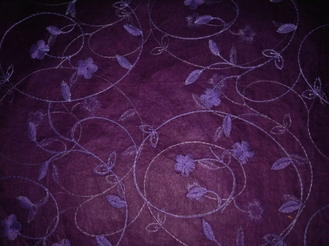 100% Cotton organdy fabric embroidered 44" wide available in [navy blue embroidery four corners and motifs wine green royal blue purple burgandy aubergine] [15552-15558]