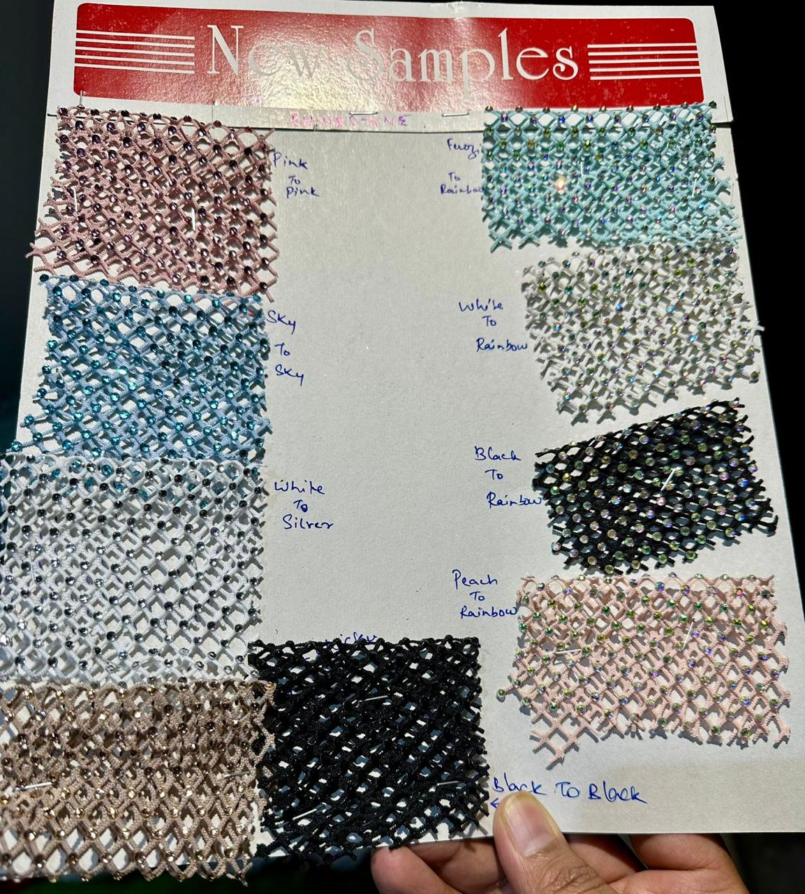 Rhinestone Mesh, Stretchable pastel blue Fabric Crystal Diamond Stretch Crystal Fishnet Sheets [12748]