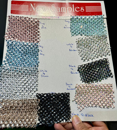 Rhinestone Mesh, Stretchable pastel blue Fabric Crystal Diamond Stretch Crystal Fishnet Sheets [12748]