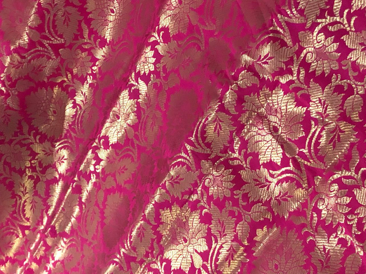 Silk Brocade fabric 44" gold  jacquard available in 2 colors red/gold and pink/white gold  BRO1063[3/4]