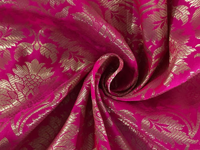 Silk Brocade fabric 44" gold  jacquard available in 2 colors red/gold and pink/white gold  BRO1063[3/4]
