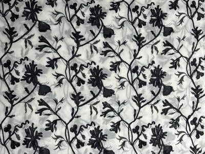 Silk Chiffon fabric 44" wide white with black embroidery [18283]