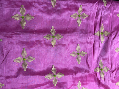Tussar Silk 70 gms per meter Fabric pink with embroidered floral motif 42" Wide [18281]