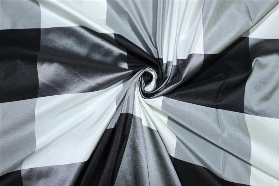 100% SILK TAFFETA Fabric Black and White Buffalo Check 54" wide TAFC58