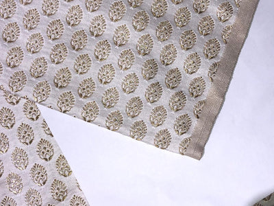 Silk Brocade fabric 44" wide  IVORY WITH METALIC GOLD MOTIF JACQUARD BRO980 available in 3 designs