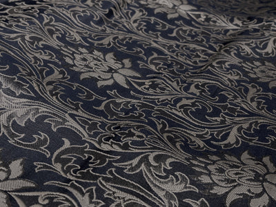 Silk Brocade fabric 44" antique gold jacquard motifs with vines available in 2 colors navy and black  BRO1054