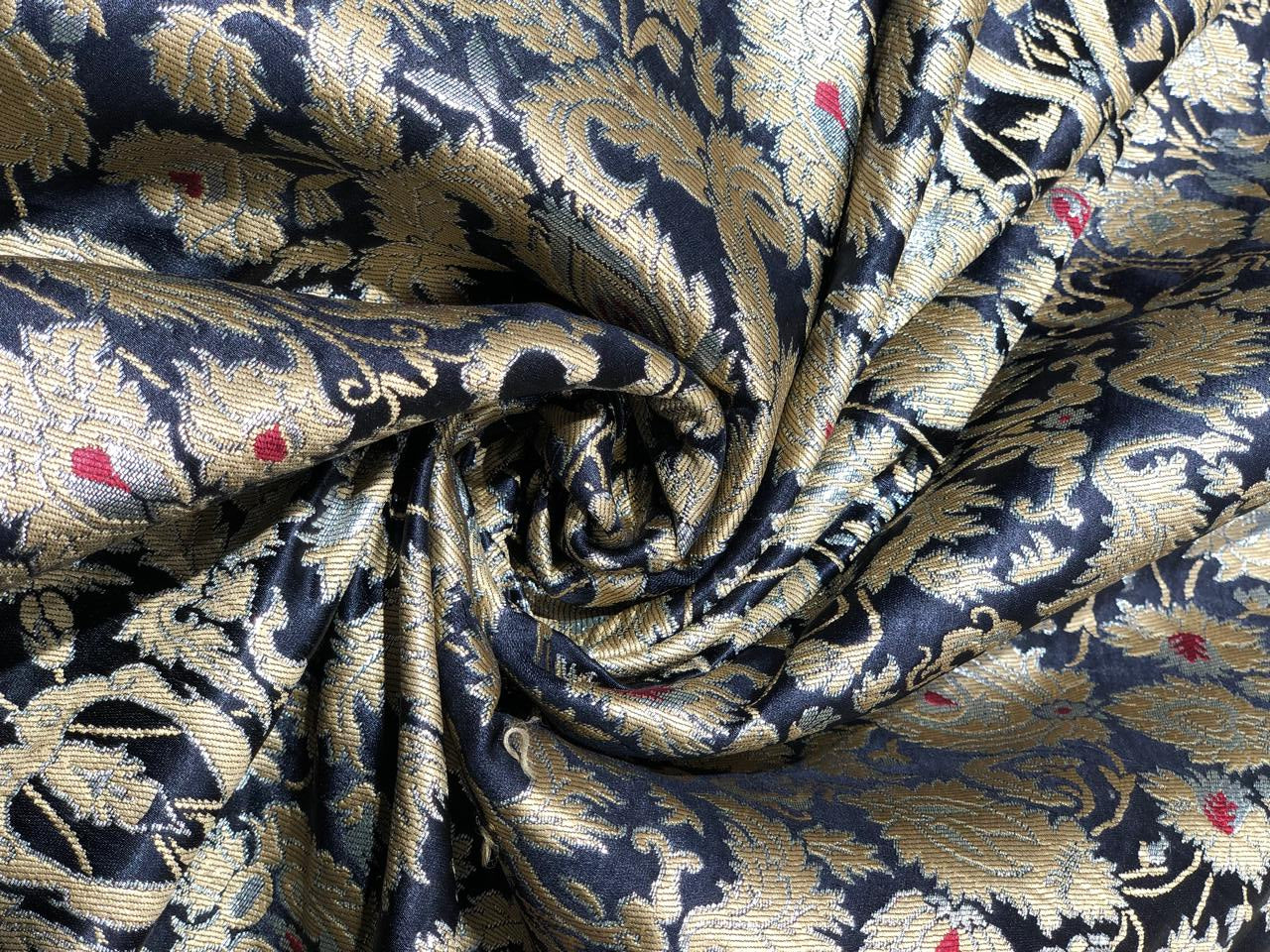 Brocade Heavy KING KHAB  Fabric  black ,red with gold and white gold jacquard 36" wide BRO959[5]