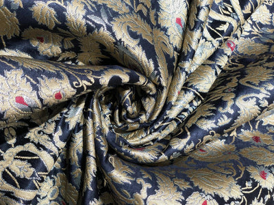 Brocade Heavy KING KHAB  Fabric  black ,red with gold and white gold jacquard 36" wide BRO959[5]