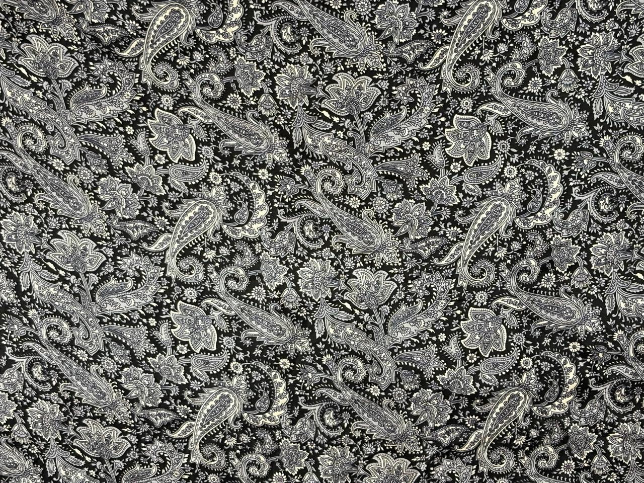 100% Pure Silk 80 grams satin printed 44"wide fabric black and white paisley print  [18430]