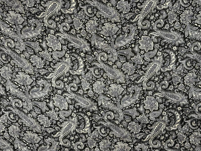 100% Pure Silk 80 grams satin printed 44"wide fabric black and white paisley print  [18430]