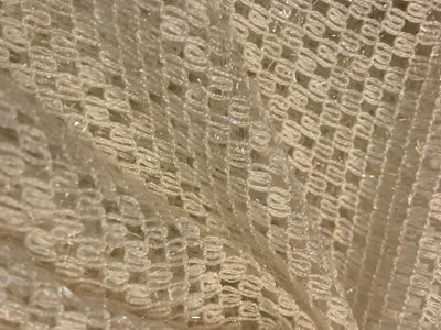 Cotton x jute fancy LACE overlay fabric intricate woven pattern with silver lurex [18635]
