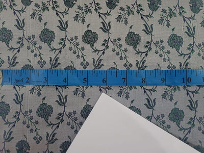 Silk Brocade fabric silver grey with blue green floral jacquard 44" wide BRO160[2]