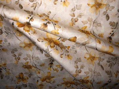 100% Linen  60 Lea Fabric mustard gold floral print [17754]